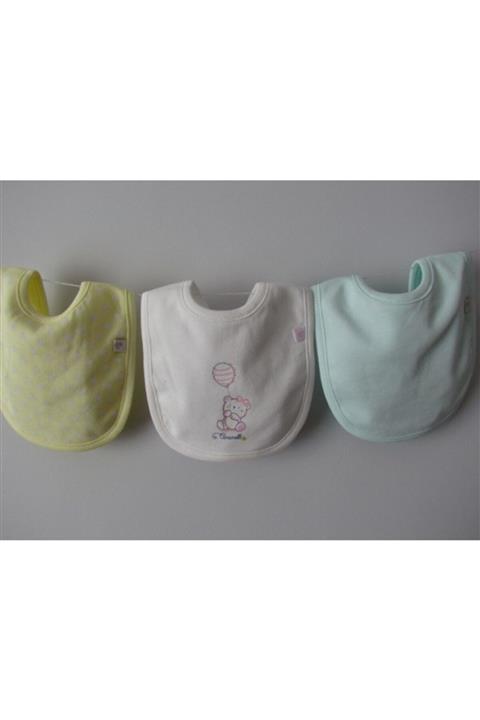 runbaby Unisex Bebek Sarı Pamuk Ayıcık Desenli Çıtçıtlı 3'lü Önlük