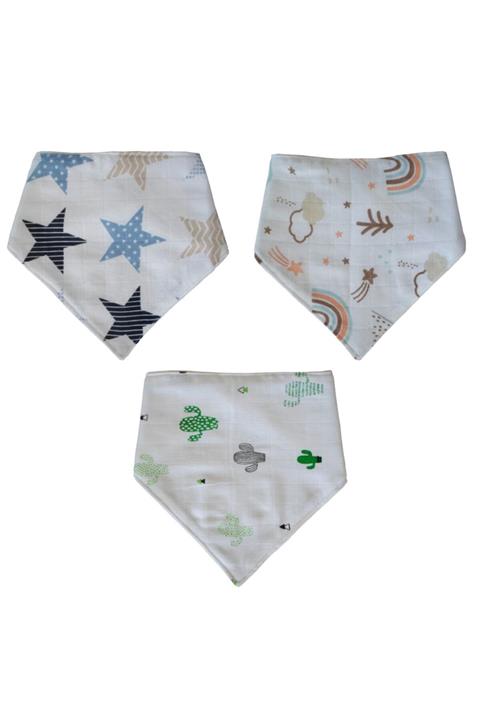 Baby Minik Üçgen Fular Müslin Pazen Salya Ve Mama Önlüğü 3 Adet