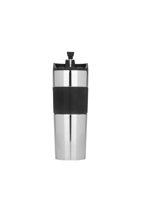 Lotus Lüx French Press Gümüş Paslanmaz Çelik Termos Mug 500 Ml (3 Fonksiyonlu)