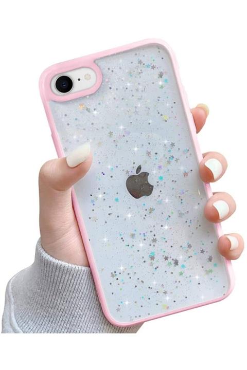 Go Aksesuar Apple Iphone 7 Plus / 8 Plus Pembe Simli Epoksili Silikon Kılıf