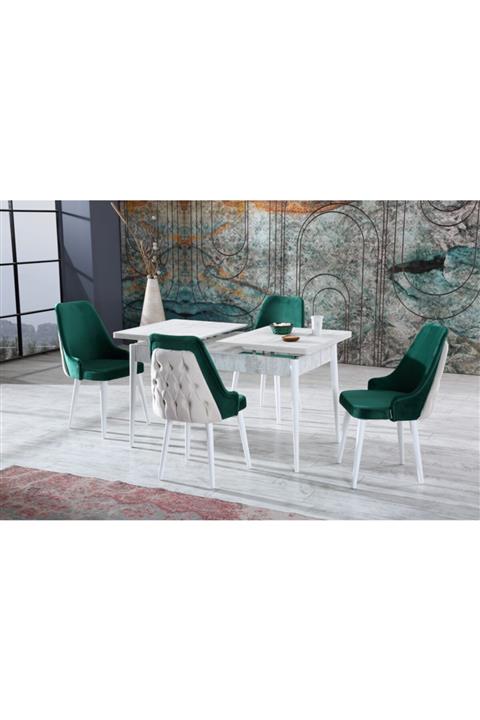 Ervo Merry Yeşil-krem Salon Mutfak Yemek Masa Takımı 4 Sandalyeli