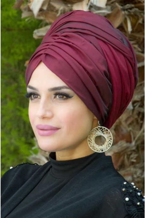 Aişe tesettür Bordo Büzgülü Hazır Şal