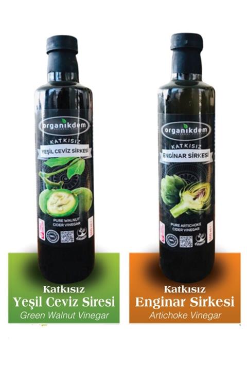 organikdem Yeşil Ceviz Sirkesi 500 Ml Ve Enginar Sirkesi 500 Ml