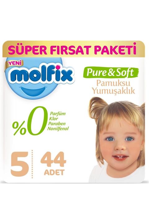 Molfix Pure&Soft Bebek Bezi 5 Beden Junior Süper Fırsat Paketi 44 Adet