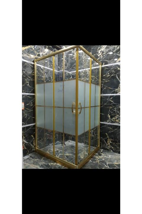 ÖZELDUS Özelduş 90*90 Cm Gold Profil Gold Çizgili Kumlu Desen 5 Mm Cam