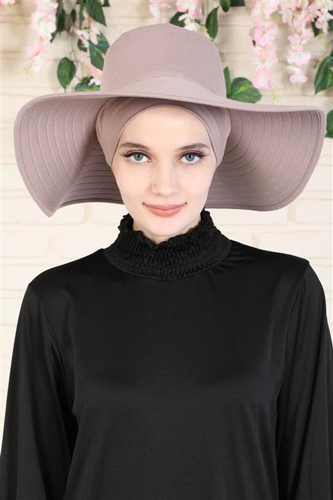 Ayşe Tasarım Şapkalı Bone Plaj Şapkası Vizon