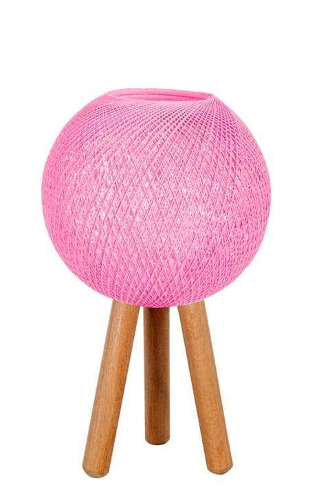 Supply Home 3 Ayaklı Abajur Ahşap Masa Lambası Jüt Ip Lamba Pembe