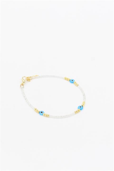 Chantaky Kadın Beyaz Taşlı Nazar Boncuklu Halhal