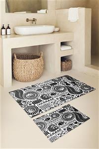 KARNAVAL HOME Karnaval Siyah Ahtapot Desenli Banyo Paspas Takımı 2'li  - 50x60 Cm Ve 60x100 Cm