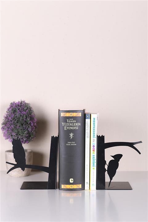 Muyika Design Muyika Uccello Metal Siyah Figürlü Kitap Tutucu Dekoratif Aksesuar Kuşlar