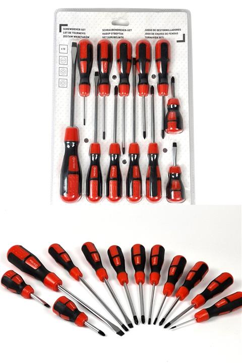 Binbirreyon Tornavida Seti 12 Parça Yıldız Düz Tornavida Set Karbon Çelik Ce035