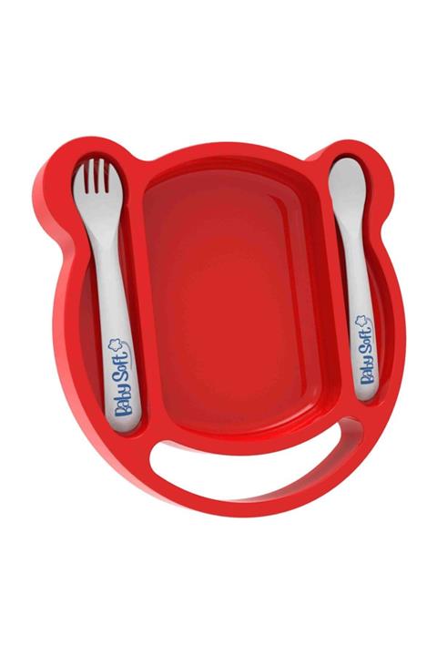 Babysoft Mama Tabak, Kaşık, Çatal Seti Kırmızı Kız / Erkek