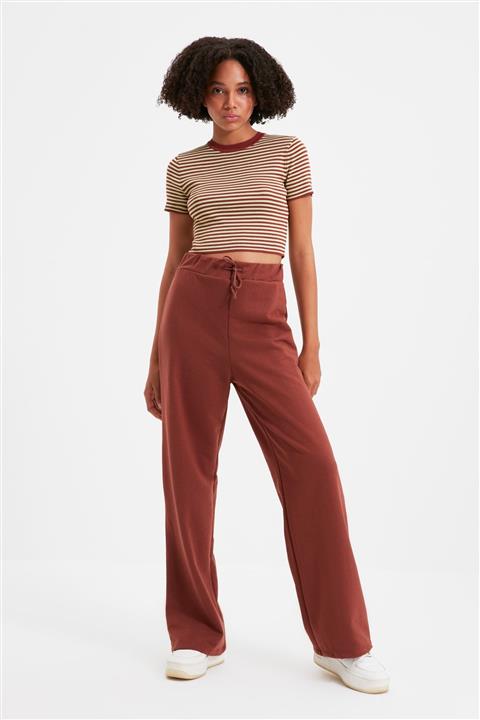 TRENDYOLMİLLA Kahverengi Wide Leg Örme Eşofman Altı TWOSS21EA0011