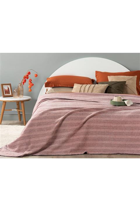 English Home Neostriped Pamuklu Çift Kişilik Battaniye 200x220 cm Kiremit