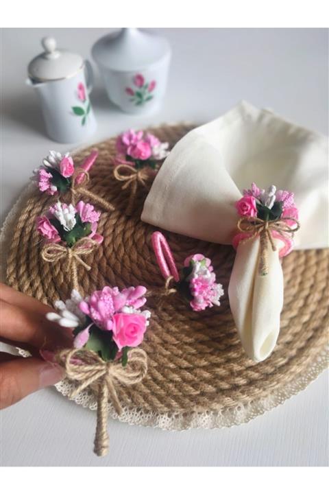 LİMOMİ Pembe Çiçek Demeti 6'lı Peçete Yüzüğü