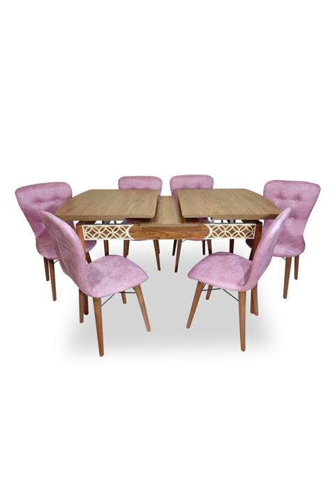 Mobildeco Erciyes Kelebek 6 Kişilik Yemek Masası Gül Kurusu