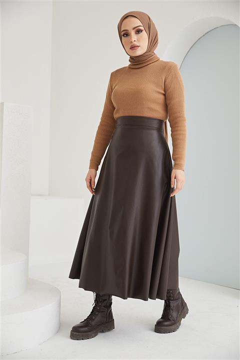 Azademoda Acı Kahve Deri Etek