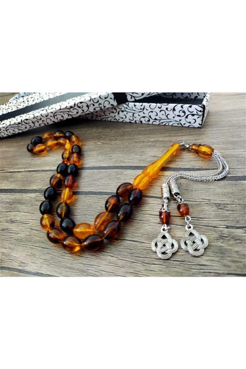 HEDİYE HOUSE Bal Renk Toz Kehribar Tesbih Kutu Hediyeli