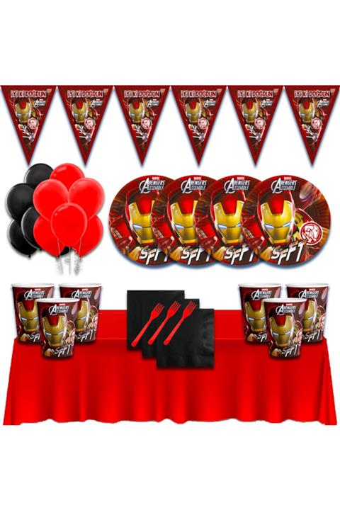 partykids Iron Man Demir Adam 16 Kişilik Doğum Günü Parti Süsleri Malzemeleri Seti