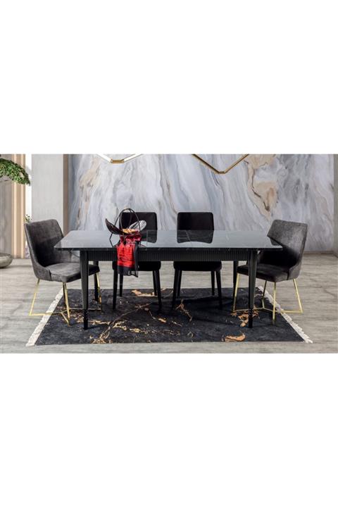 CaddeYıldız Troyan Siyah Yemek Masası Takımı