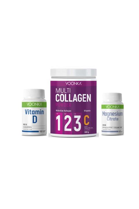 Voonka Multi Collagen Powder-kolajen Takviyesi 300gr+magnezyum Sitrat 200mg 62 Tablet+d Vitamini 102 Kapsül