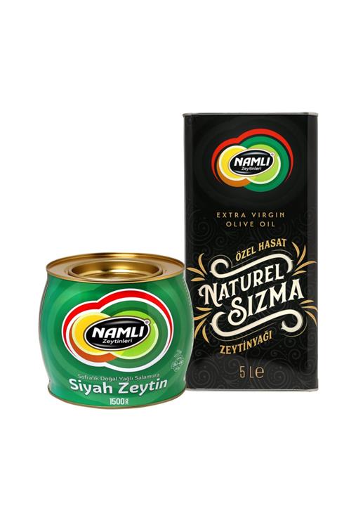 Namlı 5 Litrelik Black Serisi Zeytinyağ +1,5 Kg Gemlik Taş Baskı Siyah Zeytin