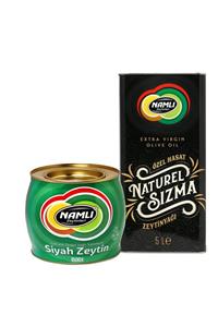 Namlı 5 Litrelik Black Serisi Zeytinyağ +1,5 Kg Gemlik Taş Baskı Siyah Zeytin