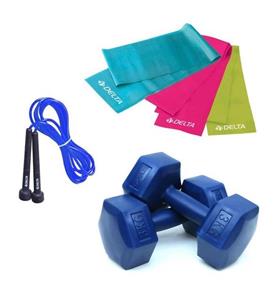 Delta 3 Kg x 2 Adet Plastik Dambıl 3'lü Pilates Bandı Atlama İpi