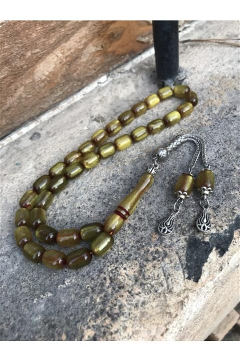 Sultan Telkari Koyu Sarı Tonda Toz Kehribar Tesbih