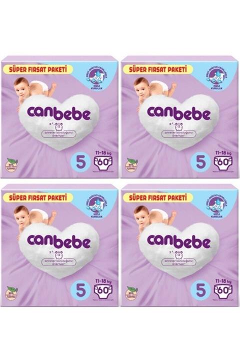 Canbebe Bebek Bezi Süper Fırsat Paketi 11-18 Kg No:5 60 Adet X 4 Lü Set
