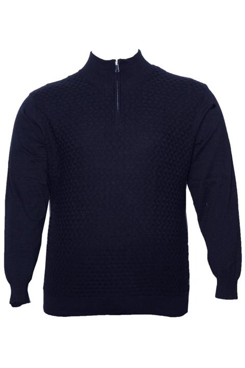 Dio Rise Kadın Lacivert Büyük Beden Yakası Fermuarlı Triko Kazak