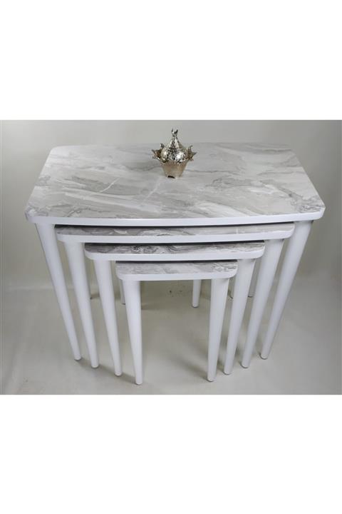 MİRZABEYOĞLU Mdf Lam Dörtlü Marmarabeyaz Zigon Sehpa