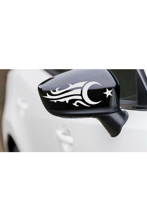 BK22 Ayna Ay-yıldız Sticker 20x7 Cm Sağ-sol 2 Adet Beyaz Renk