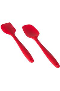 evvehediyelikesya 2'li Silikon Kaşık Spatula Seti Kırmızı 27,5 Cm