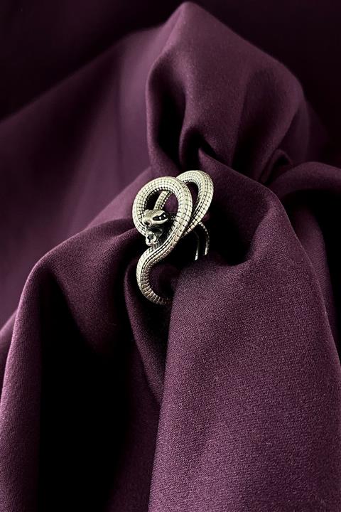 MOONİ ACCESSORİES Şık Kobra Yılan Model Mat Gümüş Kaplama Ayarlanabilir Ölçülü Yüzük