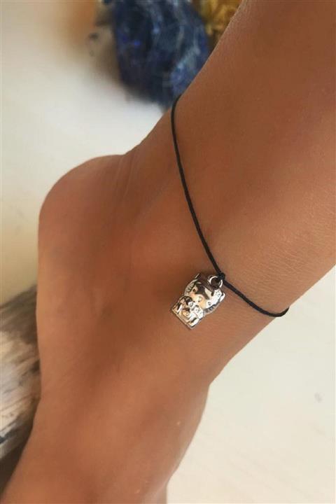 YELSS AKSESUAR Yelss Kedili Makrome Bağlı Siyah Halhal & Bileklik