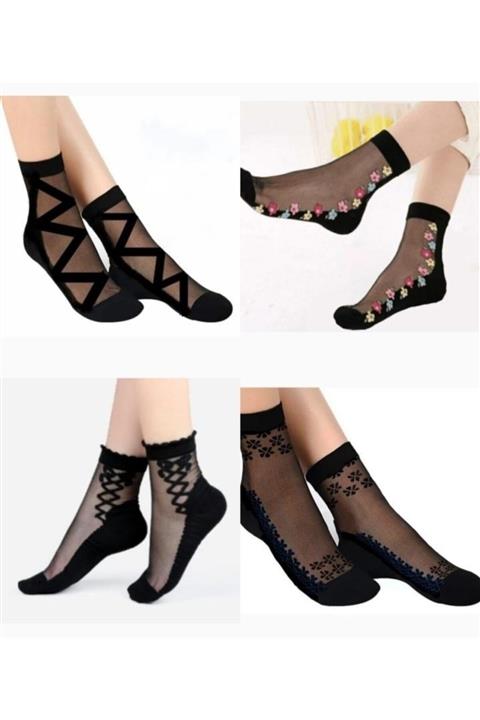 Miss Madam Women Socks Kadın Siyah Karışık Tül Çorap