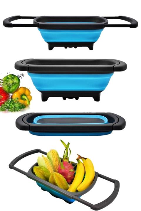 Tilbe Home Süzgeç Ayarlanır Katlanır Silikonlu Süzgeç Akordiyon Açılır Lavabo Süzgeci Çok Amaçlı Sebze Süzgeci