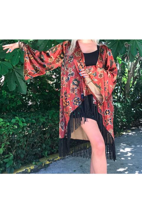 Libelula Kadın Siyah Ince Kadife Özel Tasarım Kimono Sadece 1 Adet Üretim