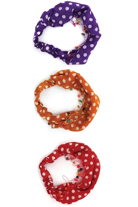 indirimsepeti Boncuklu Puantiyeli Paraşüt Bandana Lastikli 3'lü Set Kırmızı Mor Turuncu