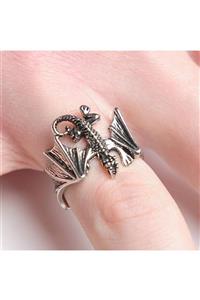 northstarshop Lizard & Wings Gotik Ayarlanabilir Motorcu Çelik Yüzük