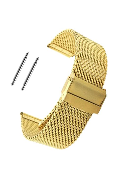 Casio 22mm Saat Uyumlu Gold Altın Renk Kilitli Çelik Hasır Saat Kordonu