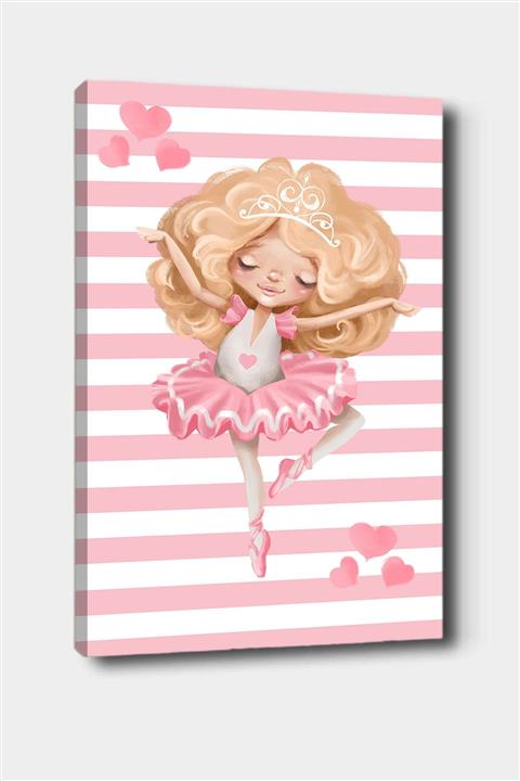 Osso Halı Osso Pembe Çizgili Sarışın Balerin Kız Desenli Dekoratif Çocuk Bebek Odası Kanvas Tablo 50x70 Cm