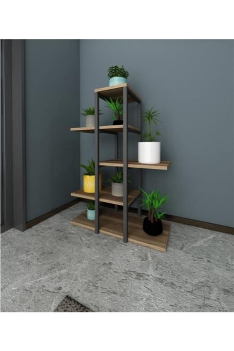 SMD MOBİLYA Ahşap Saksı Standı Metal Profil Saksılık Çiçek Rafı Metal Iskelet