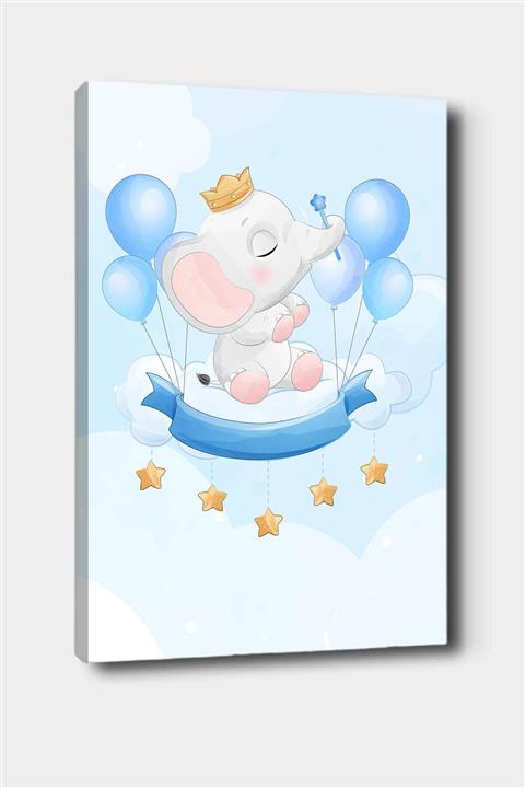 Osso Halı Mavi Balonlu Filli Desenli Dekoratif Çocuk Bebek Odası Kanvas Tablo 50x70 Cm