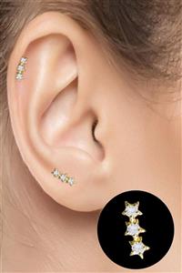 Salyangoz Company Gold Yıldız Figür Cerrahi Çelik Kıkırdak Helix Tragus Piercing 3lü 1 Adet