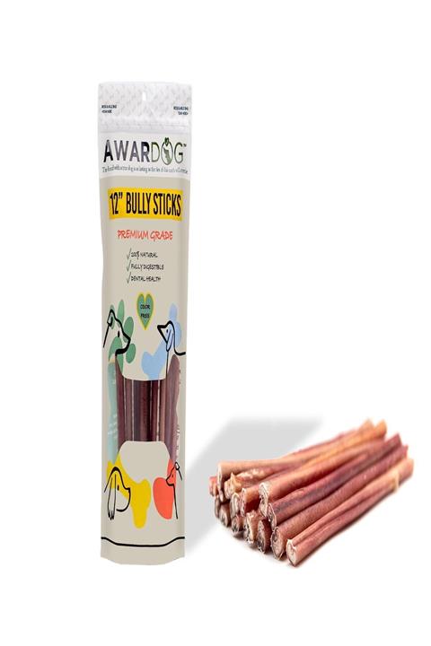 AWARDOG Doğal Premium Bully Sticks Köpek Ödül Ürünü [12inç Standart - 18 Adet Çubuk]
