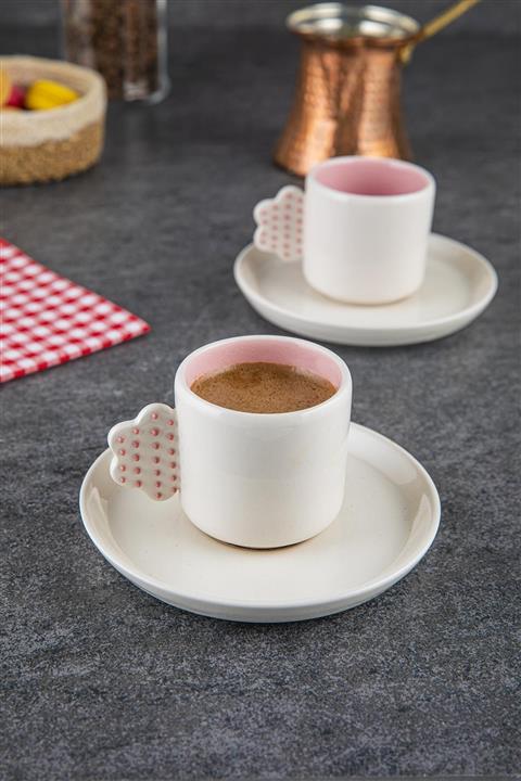 Doreline Bulut Pembe 2 Adet El Yapımı 110 Ml Türk Kahvesi Fincanı, Espresso, Hediyelik Fincan