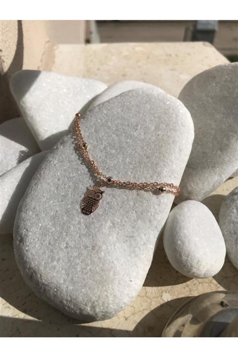 Armilla Accessory Kadın Pembe Baykuş Detay Çift Sıra Zincir Halhal