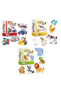 AyasEğiticiOyuncak Circle Toys 3'lü Araçlar Ve Hayvanlar Bebek Eğitici Puzzle Seti